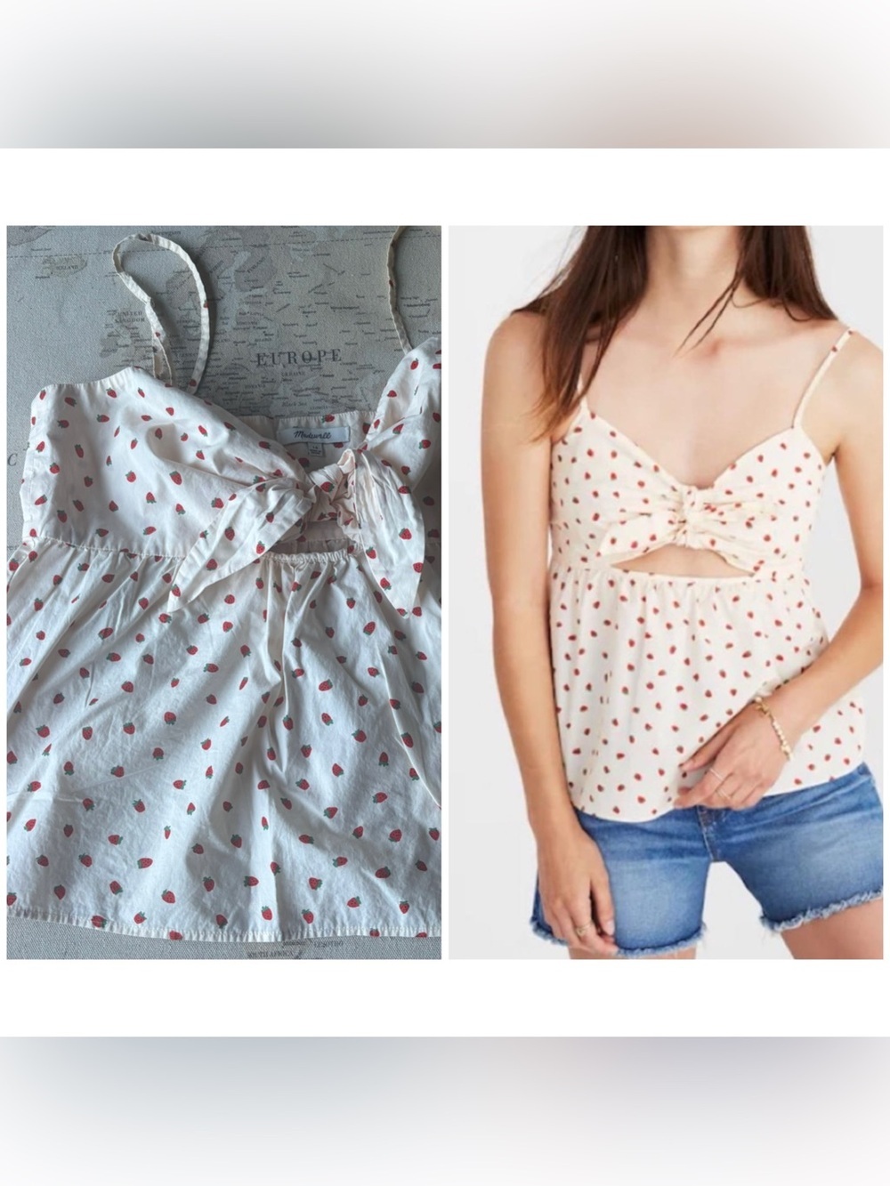 Madewell Strawberry Keyhole Tie Front Tank Size 10
